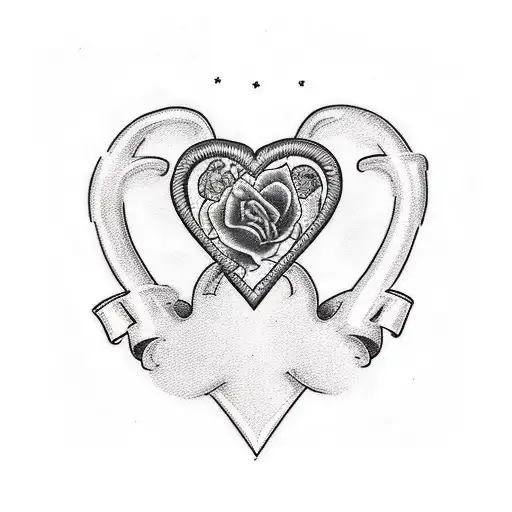 An incomplete heart and the missing part is two kitten paws and there is the letter M in cursive incorporated tattoo design idea