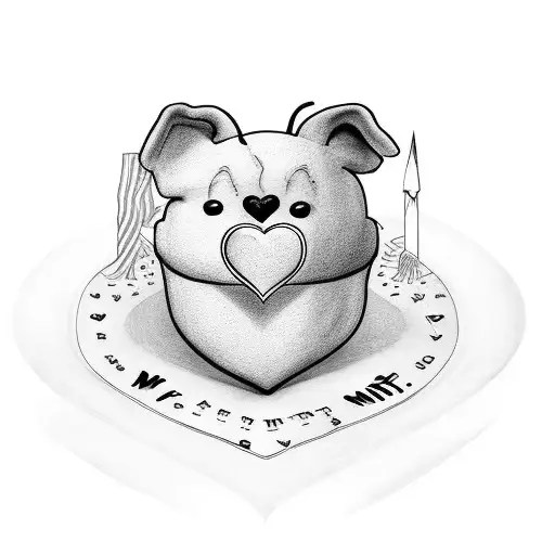 An incomplete heart and the missing part is two paws and there is the letter M in cursive incorporated tattoo design idea