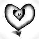 An incomplete heart and the missing part is two paws and there is the letter M in cursive incorporated tattoo design idea