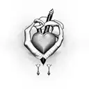 An incomplete heart and the missing part is two paws and there is the letter M in cursive incorporated tattoo design idea