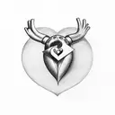 An incomplete heart and the missing part is two paws and there is the letter M in cursive incorporated tattoo design idea