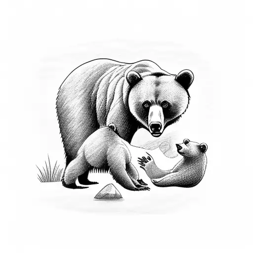 Bear mama and baby cub cuddling tattoo design idea