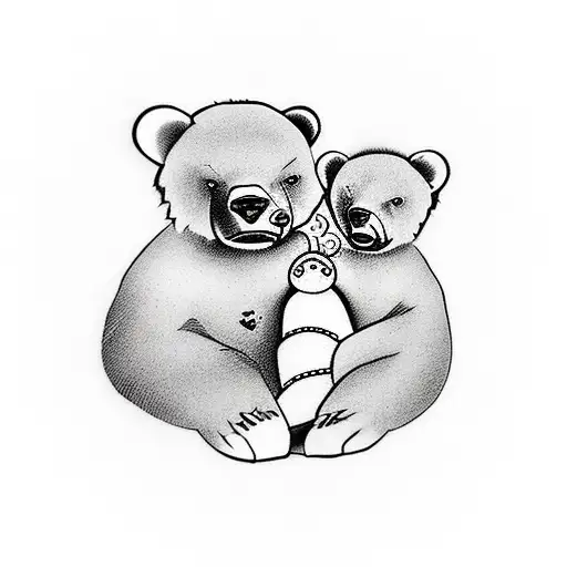 Bear mama and baby cub cuddling tattoo design idea
