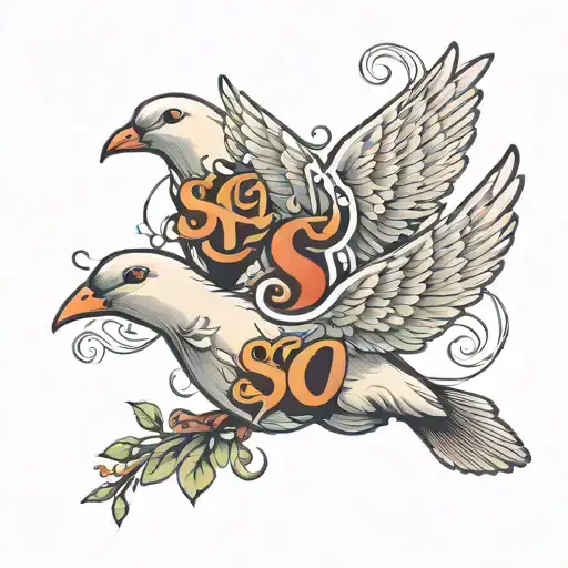 3 dove flying with letters S A S tattoo design idea