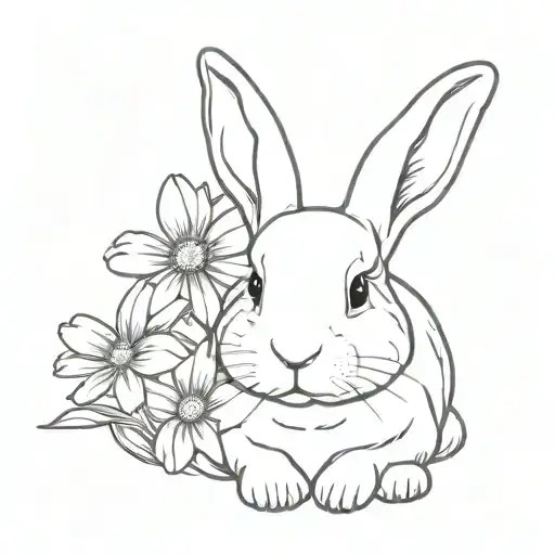 holland lop rabbit with single daisy tattoo design idea