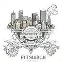 Pittsburgh skyline with mechanical tattoo design idea