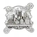 Pittsburgh skyline with mechanical tattoo design idea