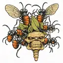 ants marching with a mouthpiece hanging out of mouth tattoo design idea
