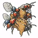 ants marching with a mouthpiece hanging out of mouth tattoo design idea