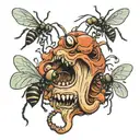 ants marching with a mouthpiece hanging out of mouth tattoo design idea