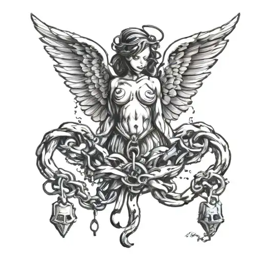 crumb with angel wings wrapped in shackles tattoo design idea