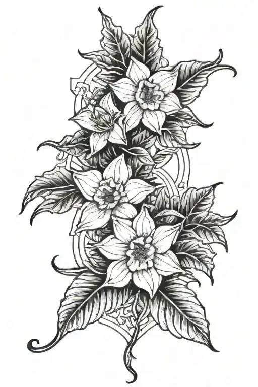 narcissus and holly flowers tattoo design idea