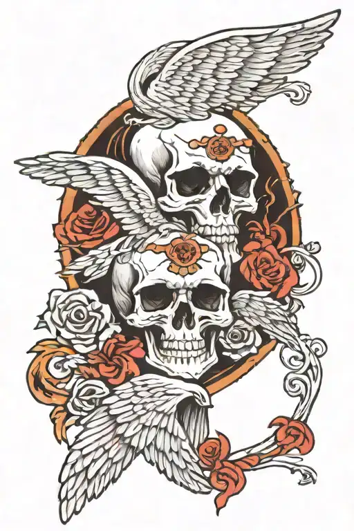 angels and skulls representing dark periods tattoo design idea