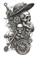 A geometric pattern incorporating elements of music, biking, and skulls, creating a unique and symbolic tattoo design tattoo design idea