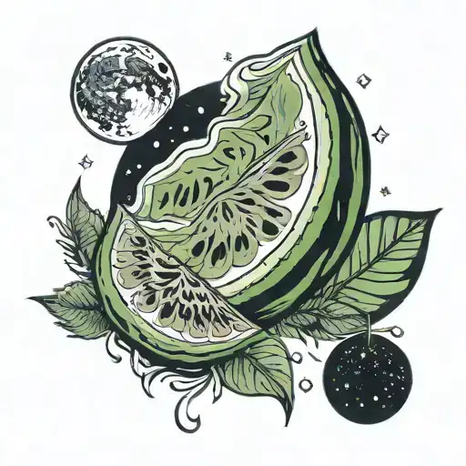 watermelon and moon merging together tattoo design idea