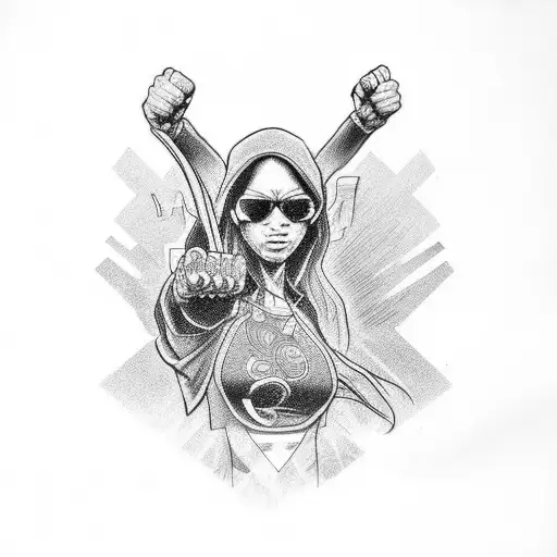 Black power fist with intricate details tattoo design idea