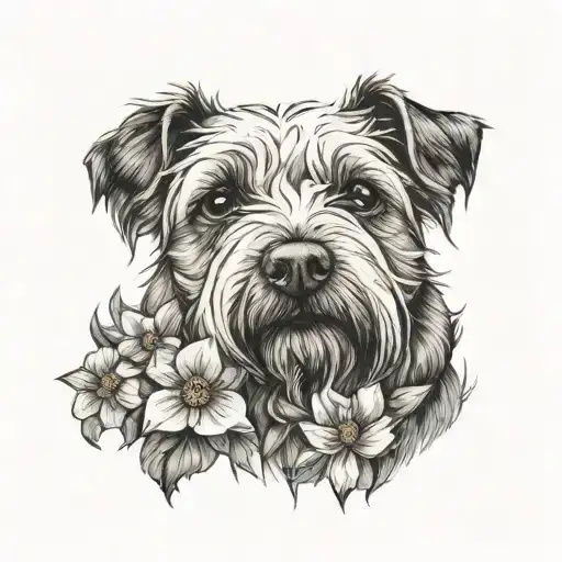 terrier dog and flower tattoo design idea