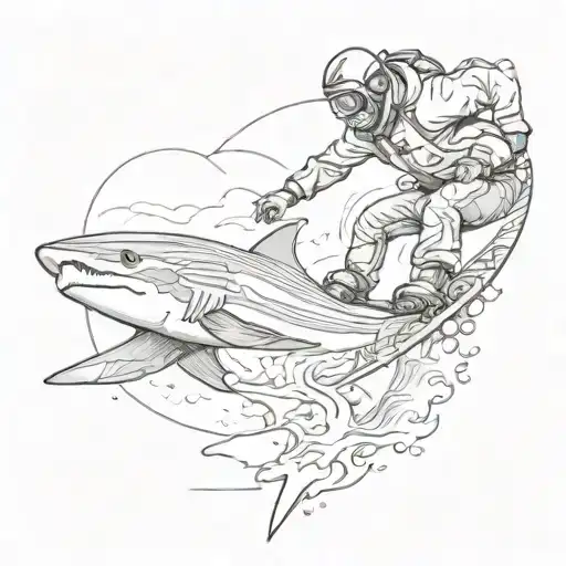 A businessman's tattoo featuring a snowboarder surfing on a shark in the snow tattoo design idea
