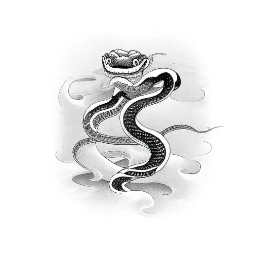 snake with dagger and flower tattoo design idea