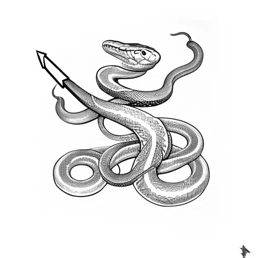 snake with dagger and flower tattoo design idea