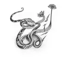 snake with dagger and flower tattoo design idea