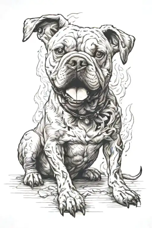 Bully dog and fire surrounded tattoo design idea