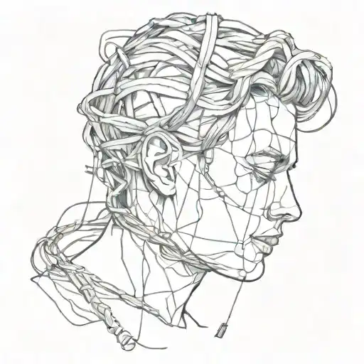 head in a noose of wires tattoo design idea
