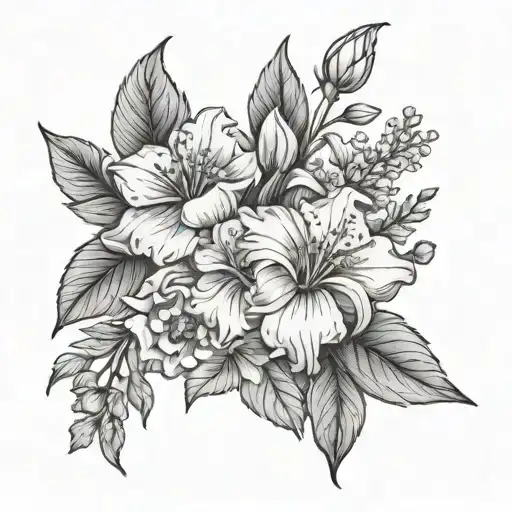 September August, December birth flower bouquet tattoo design idea