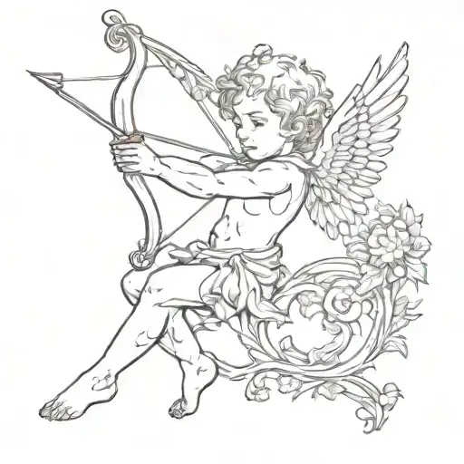 cupid shooting arrow tattoo design idea