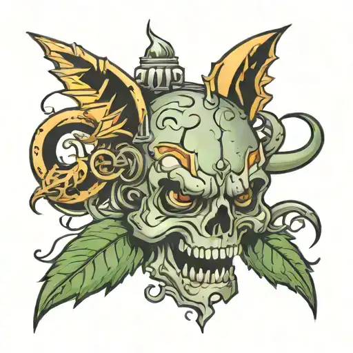 A new-school tattoo design incorporating elements from the client's practice tattoo design idea