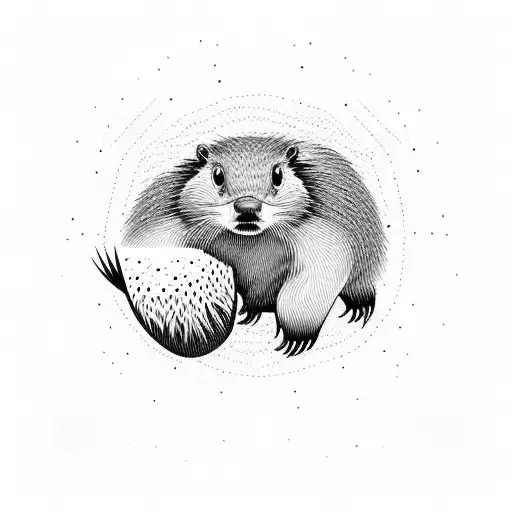 beaver and also porcupine hunting in mountains tattoo design idea