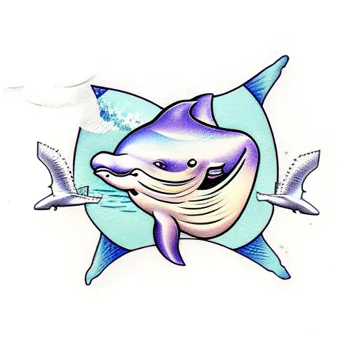 beluga whale fin coming out of water tattoo design idea