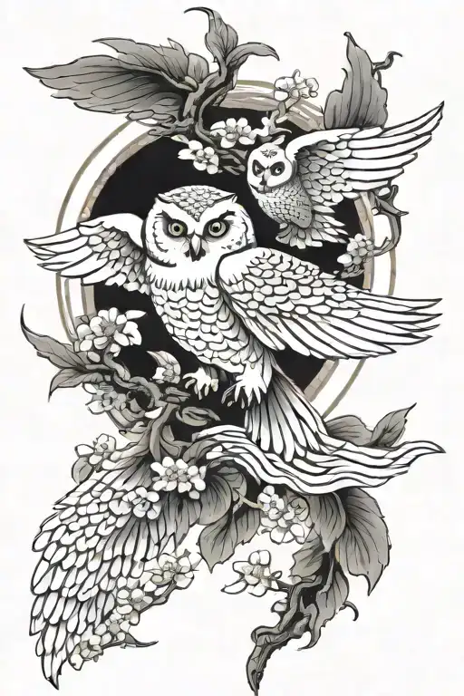 White owl flying tattoo design idea