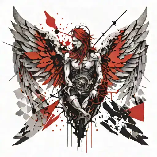 thunder and stone sculpture dynamic Angel wings made tattoo design idea