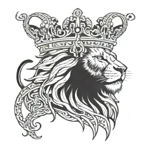 A lion with a crown made of money, symbolizing the road to riches and success in entrepreneurship tattoo design idea