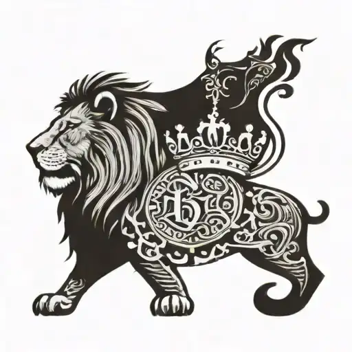 A lion with a crown made of money, symbolizing the road to riches and success in entrepreneurship tattoo design idea