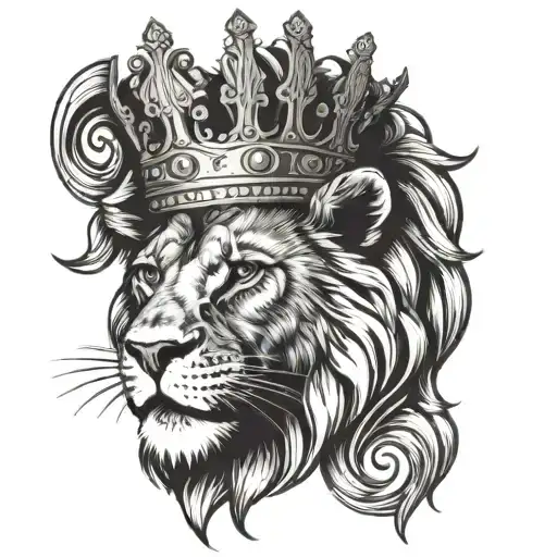 A lion with a crown made of money, symbolizing the road to riches and success in entrepreneurship tattoo design idea