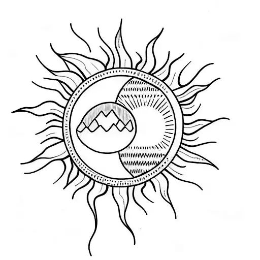 A minimalist tattoo design of a sun rising over a mountain peak, symbolizing personal growth tattoo design idea