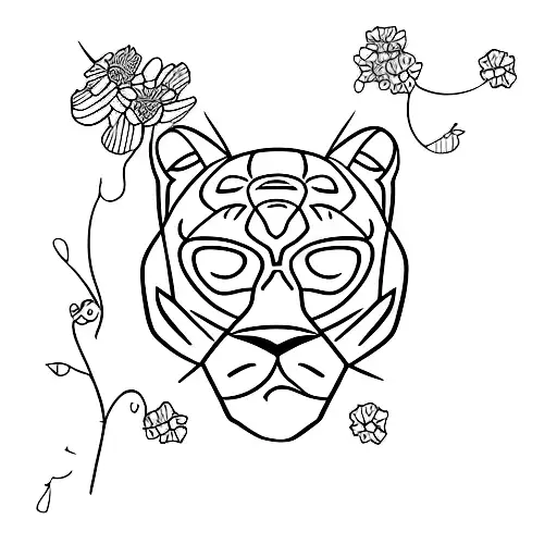 panther and flowers tattoo design idea