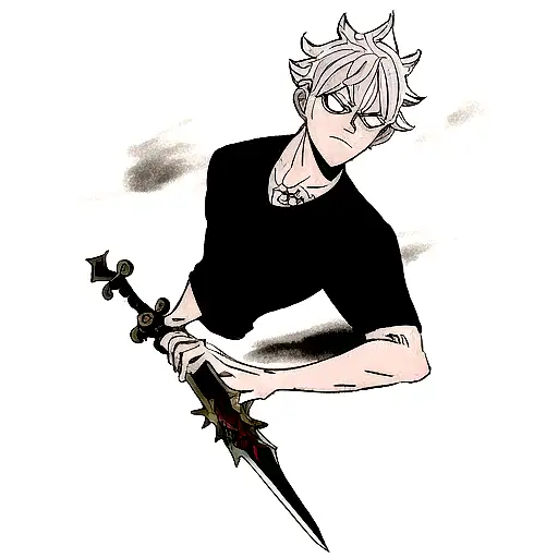 A traditional-style tattoo portraying the Black Clover anime's protagonist, Asta, wielding his iconic anti-magic sword with determination and resolve. tattoo design idea