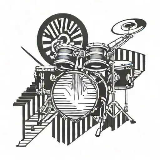 A tattoo design featuring a drum set and piano keys intertwined in a unique pattern tattoo design idea