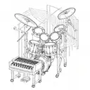 A tattoo design featuring a drum set and piano keys intertwined in a unique pattern tattoo design idea