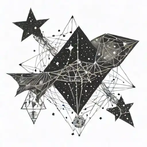 A soul depicted as a kite string, with stars scattered along its length, representing the eternal connection between our earthly existence and the cosmos tattoo design idea