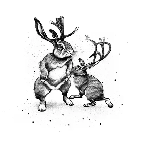 rabbit fighting with reindeer tattoo design idea