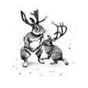 rabbit fighting with reindeer tattoo design idea