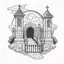 graveyard gates with pathway to heaven   tattoo design idea