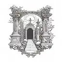 graveyard gates with pathway to heaven   tattoo design idea