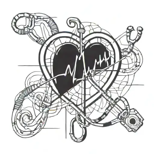 A stylized heart intertwined with an EKG line and a stethoscope tattoo design idea