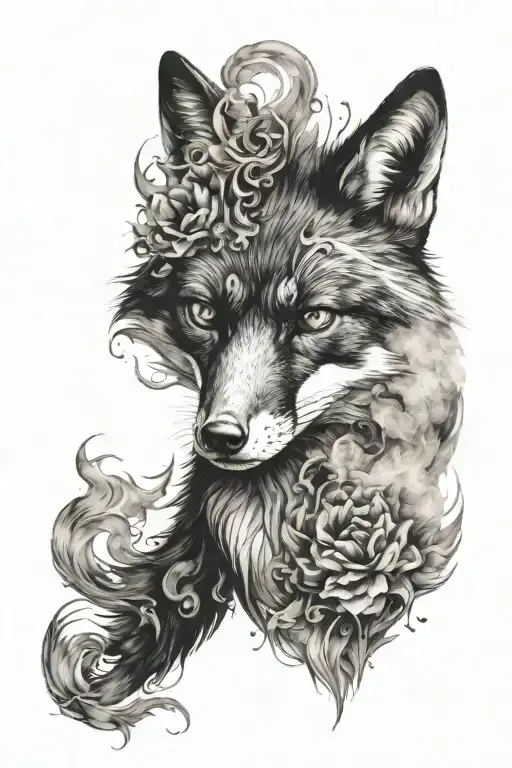 black fox head with smoke tattoo design idea