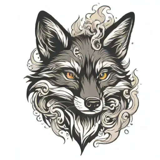 black fox head with smoke on fire tattoo design idea